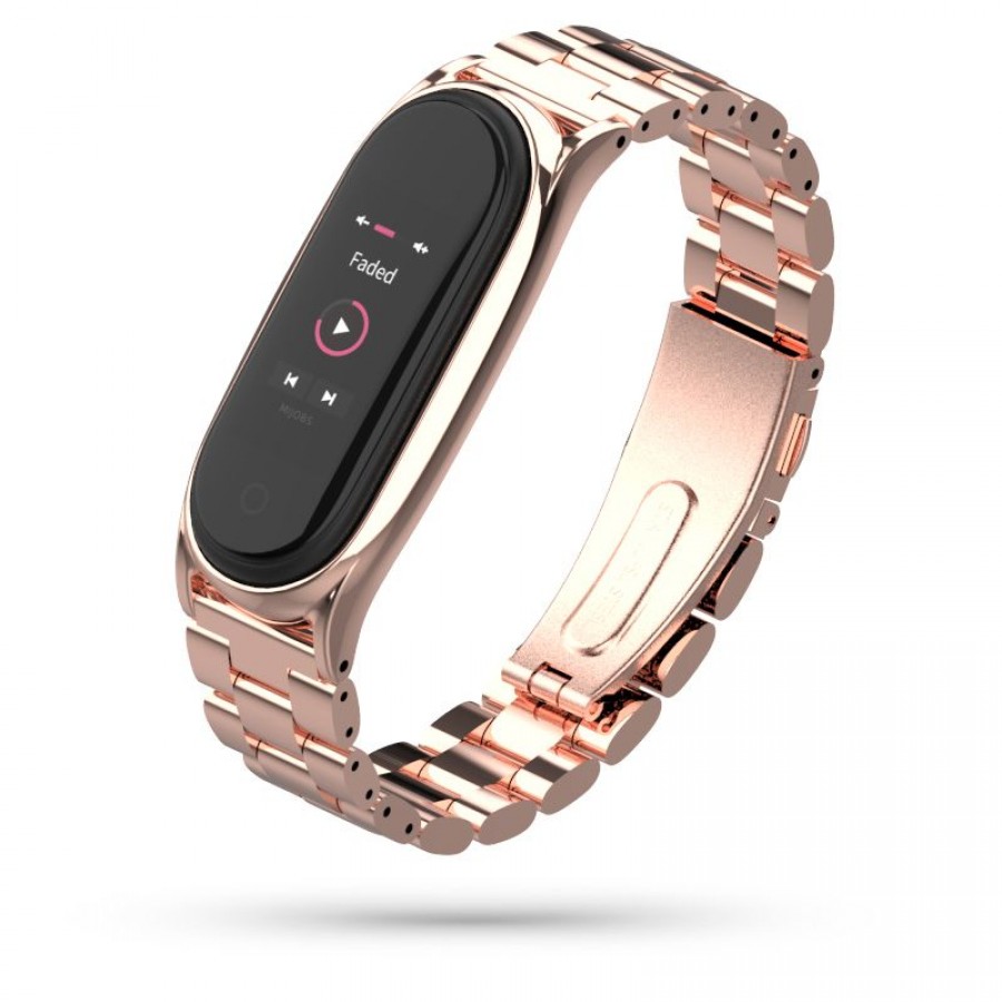  Stainless Steel Λουράκι Xiaomi Mi Band 5 - Rose Gold